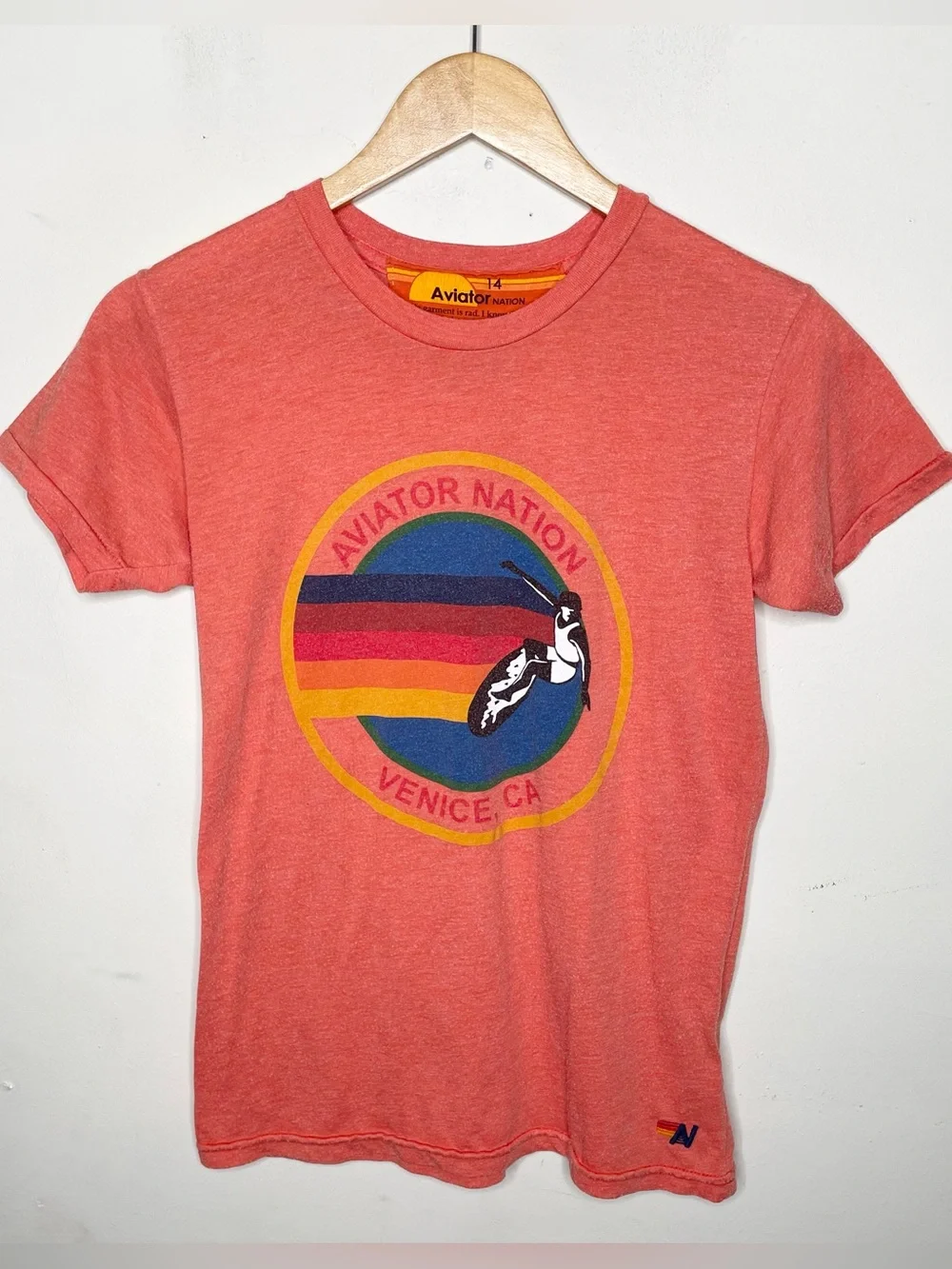 Aviator Nation Kids Venice CA Tee Orange Sz 14